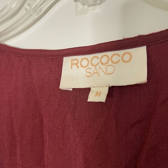 Rococo sands red floral silk long sleeve vneck blouse top size medium - Picture 6 of 6